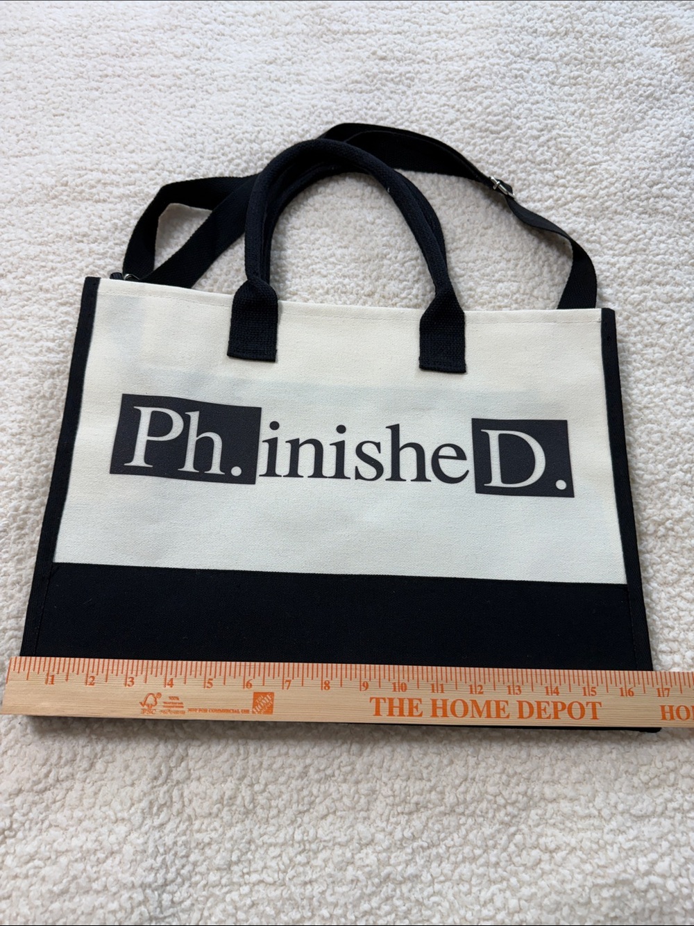 New Black & Cream Canvas Tote Bag for Doctor PhD Graduates Men or Women - Picture 3 of 9